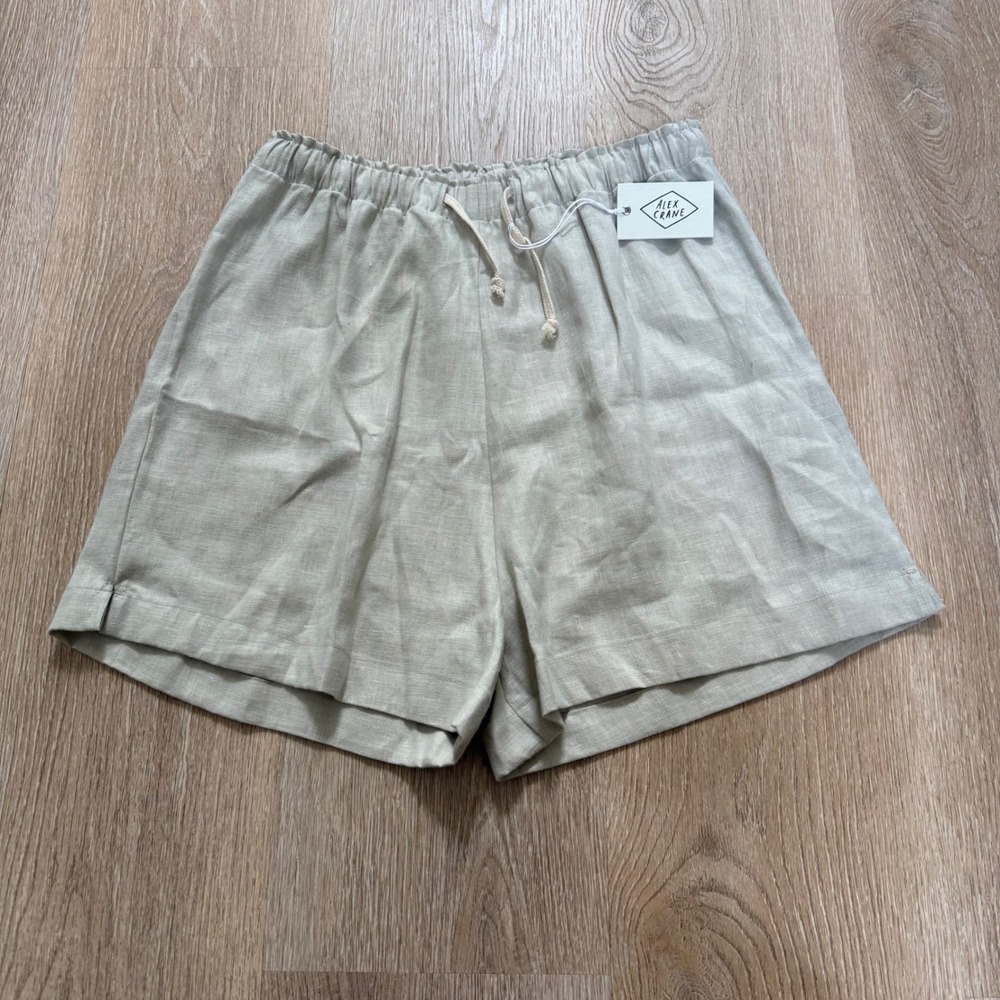 Alex Crane Bo Shorts Women's XXL Bone Beige 100% Linen Elastic Waist Drawstring